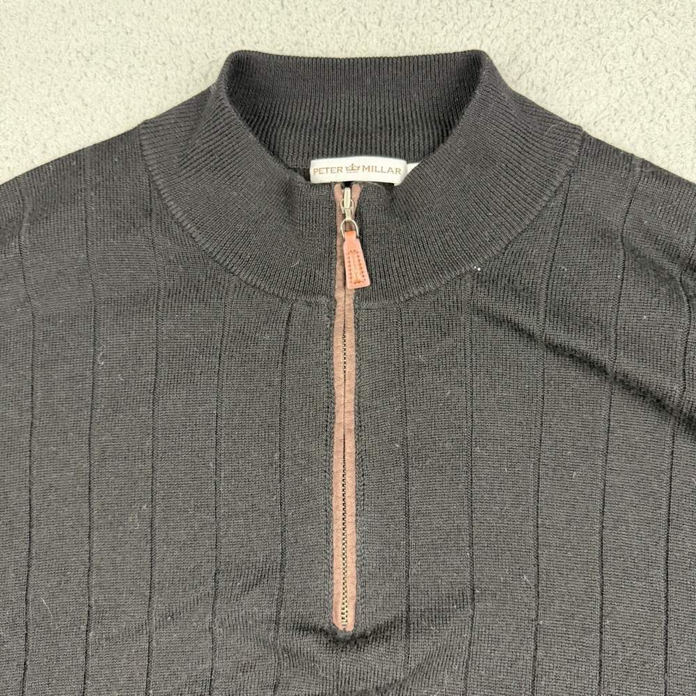 Peter Millar Sweater Mens XXL Black 100% Merino Wool 1/4 Zip Ribbed Knit - Picture 5 of 12